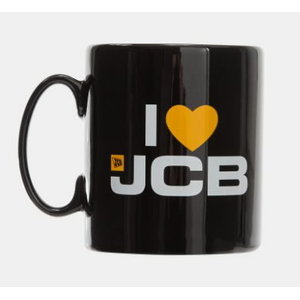Puodelis juodas - I love  logo, JCB