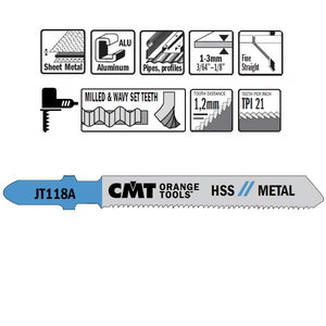 Figūrzāģa asmeņi metālam 50x1,2mm Z21TPI HSS 5gab., CMT