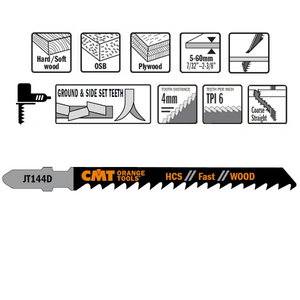 Jig saw blade for wood 75x4mm Z6TPI HCS 5pcs., CMT