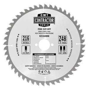 Saw blades K CONTRACTOR® 216x2,4/1,6x30mm Z48 a=5° Neg. ß=15° ATB, CMT