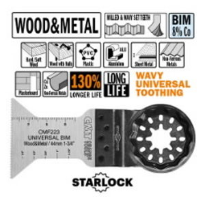 Multitööriista tera puidule ja metallile 44mm Z1,4mm BiM Co8 STARLOCK, CMT