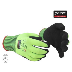 Knitted nylon gloves, nitrile coating palm. neongreen/black 8, Pesso