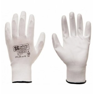 Polyester gloves, elastic, PU in palm, white