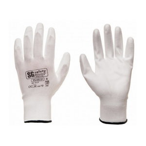 Polyester gloves, elastic, PU in palm, white 8