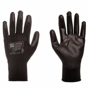 Polyester gloves, elastic, PU in palm, black