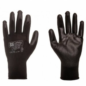 Polyester gloves, elastic, PU in palm, black 7