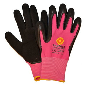 Gloves, foam-latex palm, pink/black, 8