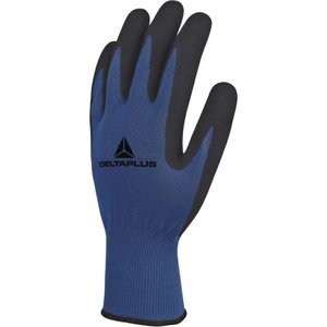 Gloves, polyester knitted, latex foam palm, blue/black, Delta Plus