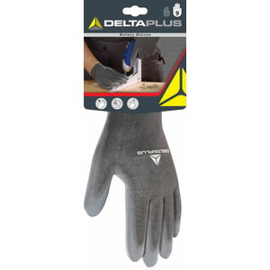POLYESTER KNITTED GLOVE / PU PALM. Grey 10, Delta Plus