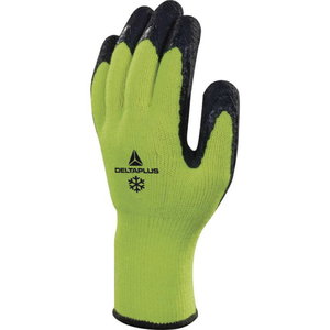 Knitted acrylic glove foam latex coated palm, yellow/black 9, Delta Plus