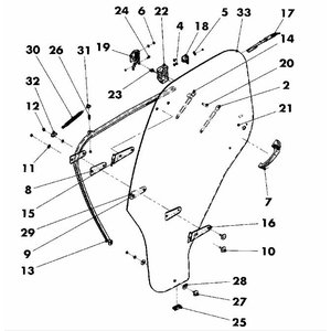 Door glass with seal, LH RTV 900 