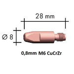Contact tip CurCrZr M6x28x8 - 0,8mm, Binzel