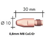 Contact tip CuCrZr M8x30x10 - 0,8mm, Binzel