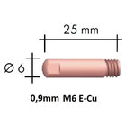 Contact tip E-Cu M6x25x6 - 0,9mm, Binzel