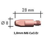 Contact tip CuCrZr M6x28x8 - 1,0mm, Binzel