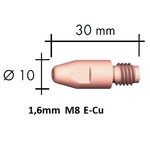 Contact tip M8x30x10 1,6mm E-Cu, Binzel