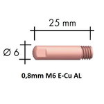 Contact tip E-Cu M6x25x6 0,8mm Al, Binzel
