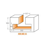 T-slot router bit HW D=34,9 d=12,7 I=22,2 L=63,5 S=12 Z2, CMT