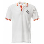 Mens polo, white with orange piping KUBOTA XL, Kubota