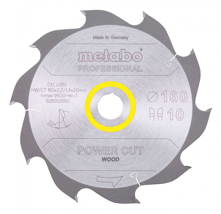 Saw blade Power Cut 160x2,2/1,4x20, z10, Metabo