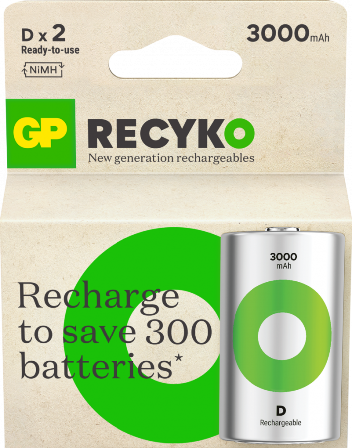 Rechargeable batteries D/LR20, 1,2V, 3000mAh, ReCyko, 2 pcs. 1