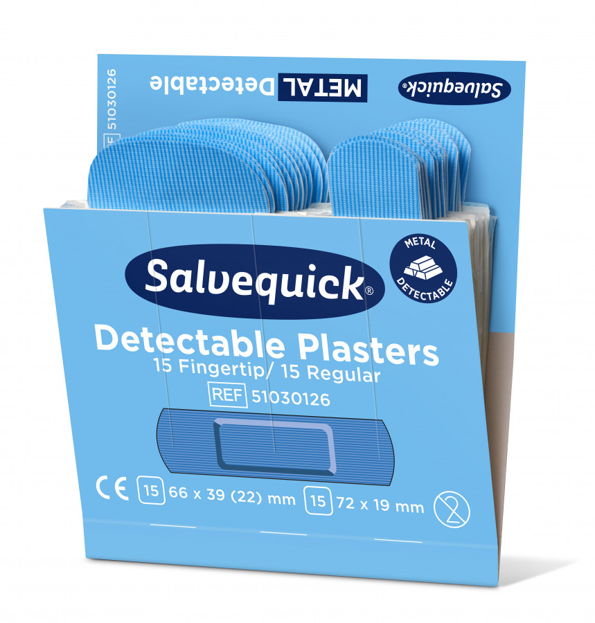 Blue Detectable Plaster, fingertip/regular, 30 pcs/refill, Cederroth