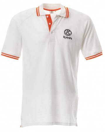 Mens polo, white with orange piping KUBOTA 3XL, Kubota
