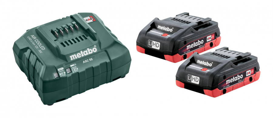 Basic set: 2 x 4.0 Ah LiHD + charger ASC 55, Metabo